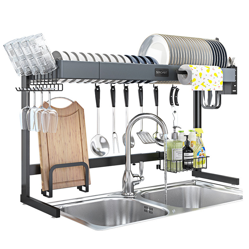 厨房置物架伸缩碗架水槽沥水架太空铝多功能家用水池碗筷滤水收纳