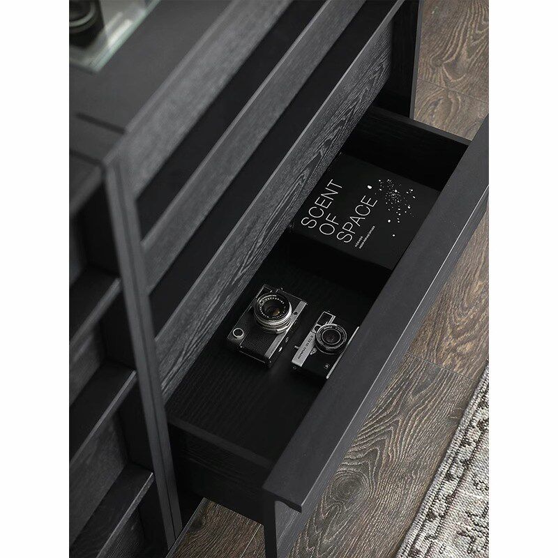 北欧实木四斗柜黑色客厅边柜侘寂风储物柜收纳柜卧室简约抽屉柜子