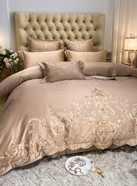 高档欧式奢华纯棉四件套全棉床单刺绣被套结婚床上用品春秋家用