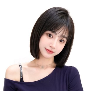 短发波波头假发女全头套式真发全真人发自然减龄锁骨发整顶假发套