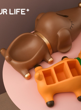 创意现代轻奢狗狗纸巾盒摆件家居钥匙收纳玄关茶几客厅装饰摆件