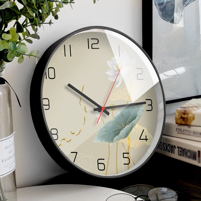 荷钟表挂钟客厅家用时尚新中式挂墙挂钟轻奢现代简约静音时尚墙钟
