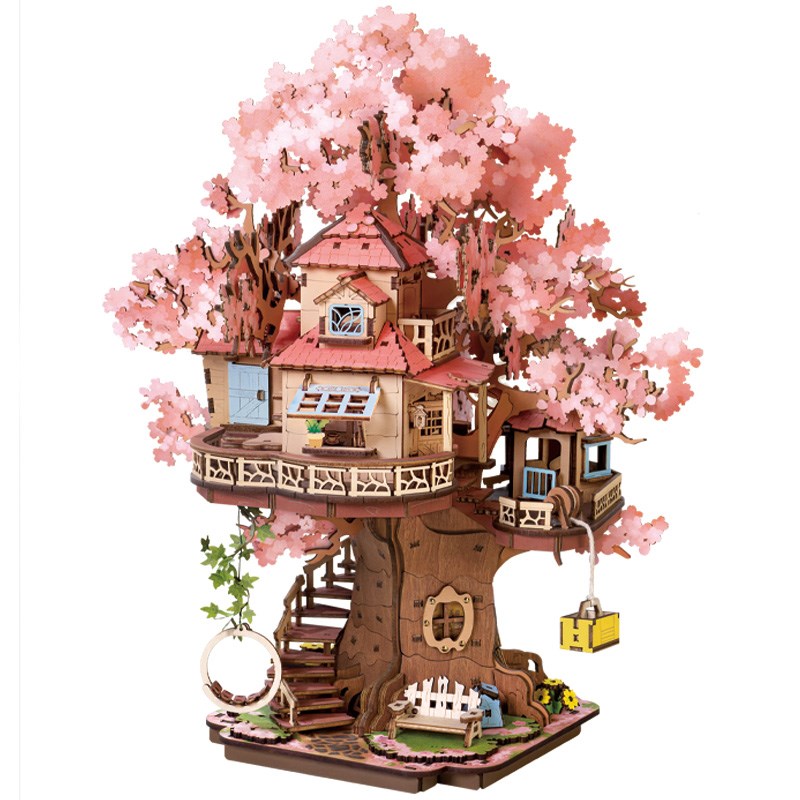 若来创意樱梦树屋3d立体拼图积木玩具手工木质拼装模型生日礼物