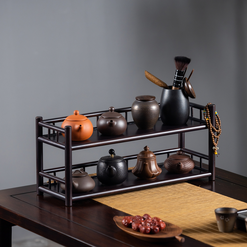 博古架桌面茶杯收纳置物架子小型实木中式紫砂壶茶具茶叶摆件展示