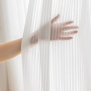 竖百叶窗帘纱帘透光不透人阳台飘窗半遮光加厚防刮垂直白纱梦幻帘