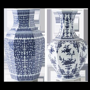 仿古手绘青花瓷花瓶摆件中式古香古色客厅陶瓷花瓶新中式花瓶摆件