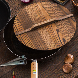 章丘铁锅木锅盖家用老式 圆形盖子手工木头锅盖炭化木质实木农村