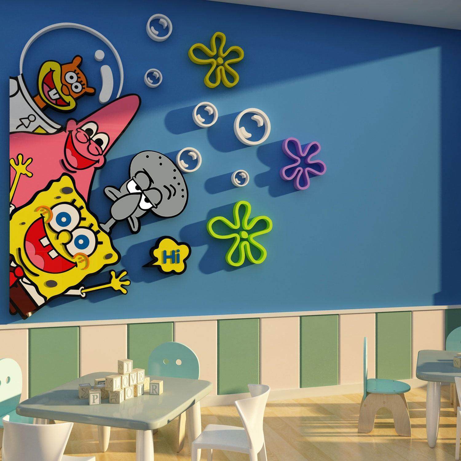 幼儿园环创主题墙半成品海绵宝宝墙面装饰托管班培训机构背景布置,家居饰品,文化墙贴,淘宝优惠券,粉丝福利购,淘宝优惠卷