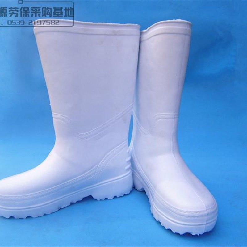 加厚白色泡沫水靴加棉雨靴男女款棉雨鞋 冬季保暖鞋防水鞋工作