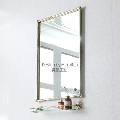 美景复古黄铜方形浴室镜金色挂墙镜子法式梳妆台镜