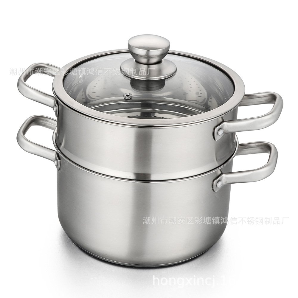 304不锈钢汤锅蒸锅 加厚复底家用辅食奶锅熬汤煮粥二层三层蒸笼锅