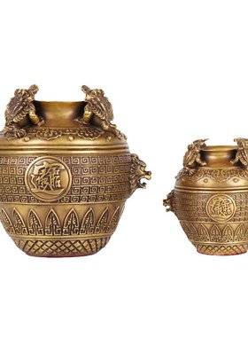 杨铜记 存钱罐 四方  聚宝盆摆件装饰工艺品开业礼品  四蟾缸