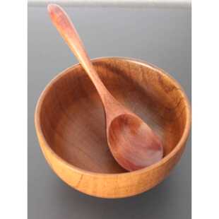 带木勺子碗勺套装日式料理碗宝宝防摔木碗酸枣木汤碗手工饭碗木制