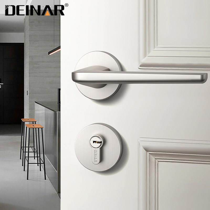 DEINAR迪纳北欧风格卧室门锁室内简约房门锁现代家用消光镍拉丝