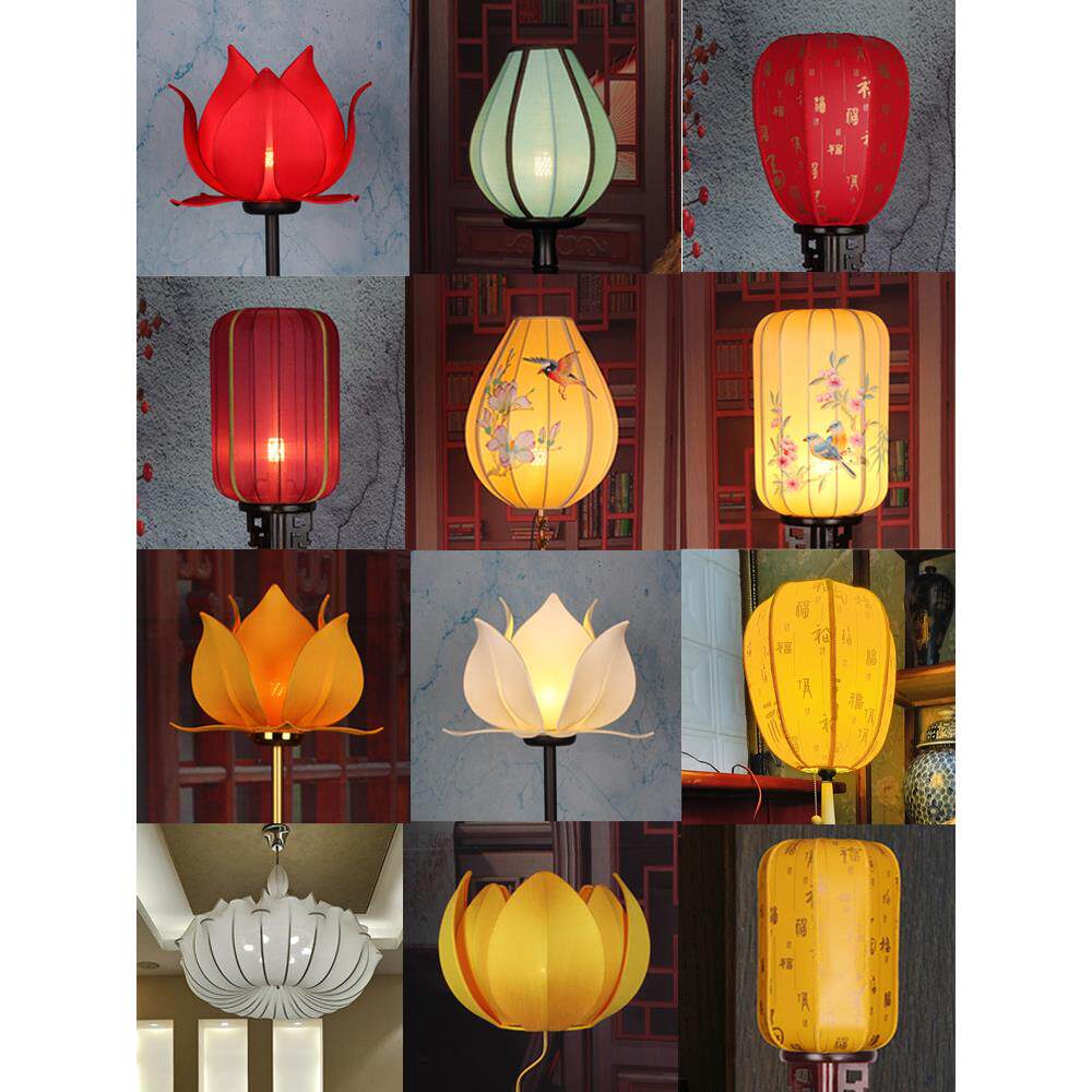 中式灯罩台灯落地灯莲花灯覆古宫灯灯笼灯罩外壳禅意吊灯替换高档