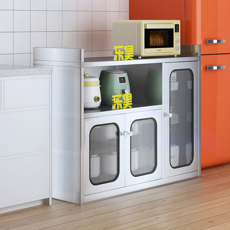 不锈钢柜子商用免安n装储物柜带门工作台家用碗柜微波炉收纳柜架