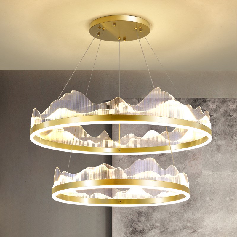 客厅多层复式吊灯2024年新款现代简F约轻奢大灯新中式中国风餐厅