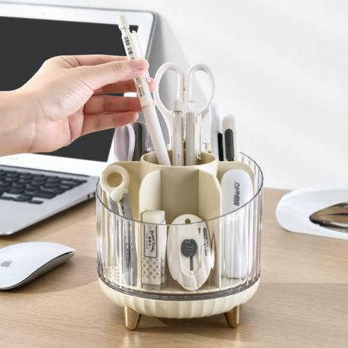 包邮可旋转笔筒大容量透明分格笔架学生桌面书桌学习铅笔收纳盒