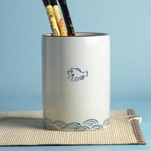 陶瓷多功能笔筒公桌面收纳桶毛笔收纳盒文房四书法用品复古中