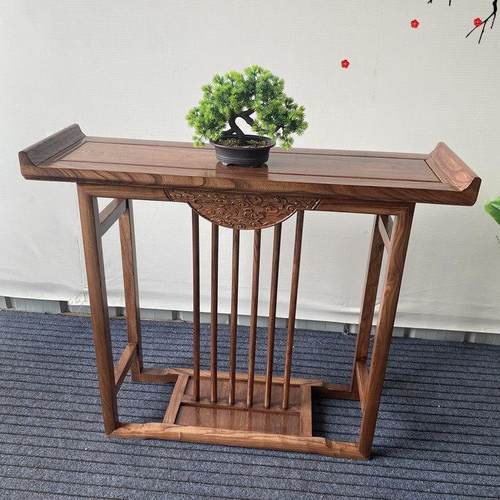 米老榆木实木玄关桌翘头新中式条案条案禅意供桌客厅轻奢玄关台