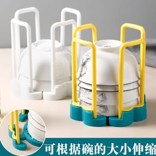 沥水碗架厨房置物架单层旋转伸缩多功能饭碗收纳架家用方便放碗架