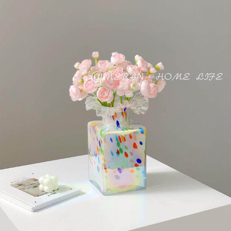 法式芬顿中古花瓶摆件客厅插花鲜花玻璃花瓶高级感琉璃居家装饰品