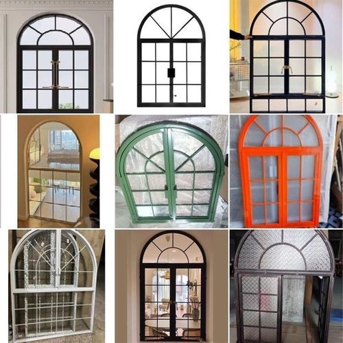 法式复古玻璃窗铁艺采光平开窗户餐厅咖啡馆拱形落地窗阁楼平开窗