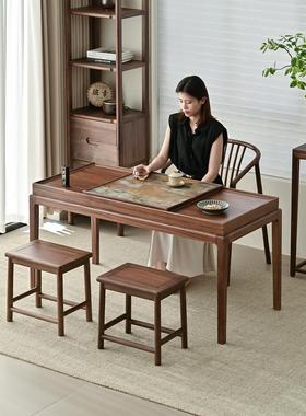 现代简约茶几和椅子组合黑胡桃实木禅宗咖啡桌长条茶室茶储茶几