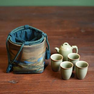 古画千里江山茶杯收纳布袋主人杯包装袋旅行茶具手提包文玩首饰袋