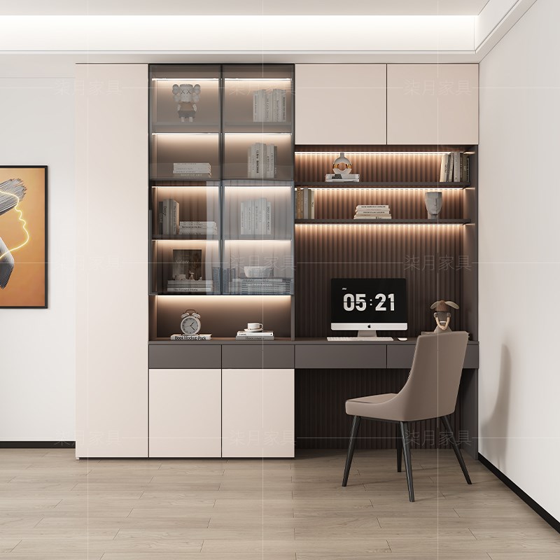 简约现代书桌一体满墙书柜定制客厅书房收纳储物儿童落地置物书架