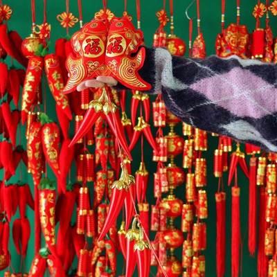 喜庆红火2023辣椒串挂件乔迁新居新年过年节庆装饰福字灯笼挂饰