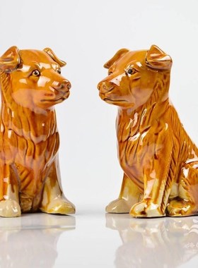 唐陶瓷艺烧狗生肖黄狗泥土制93240新中小式彩手三工品创意动物装