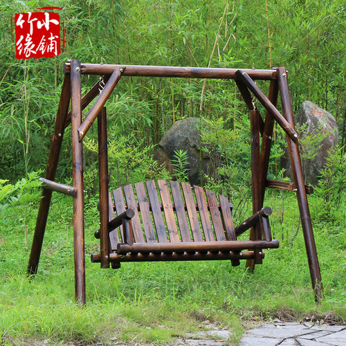 碳化防腐木秋千 户外庭院双人秋千吊椅 室外阳台花园秋千摇椅