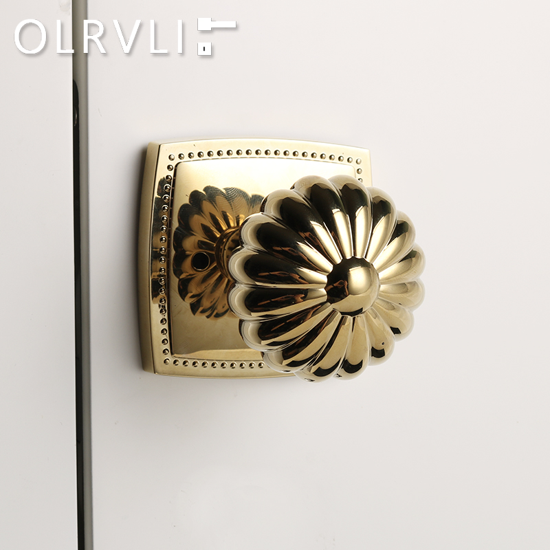 olrvli金色南瓜卫生间门锁 复古球形锁双开门锁隐形门锁 法式把手