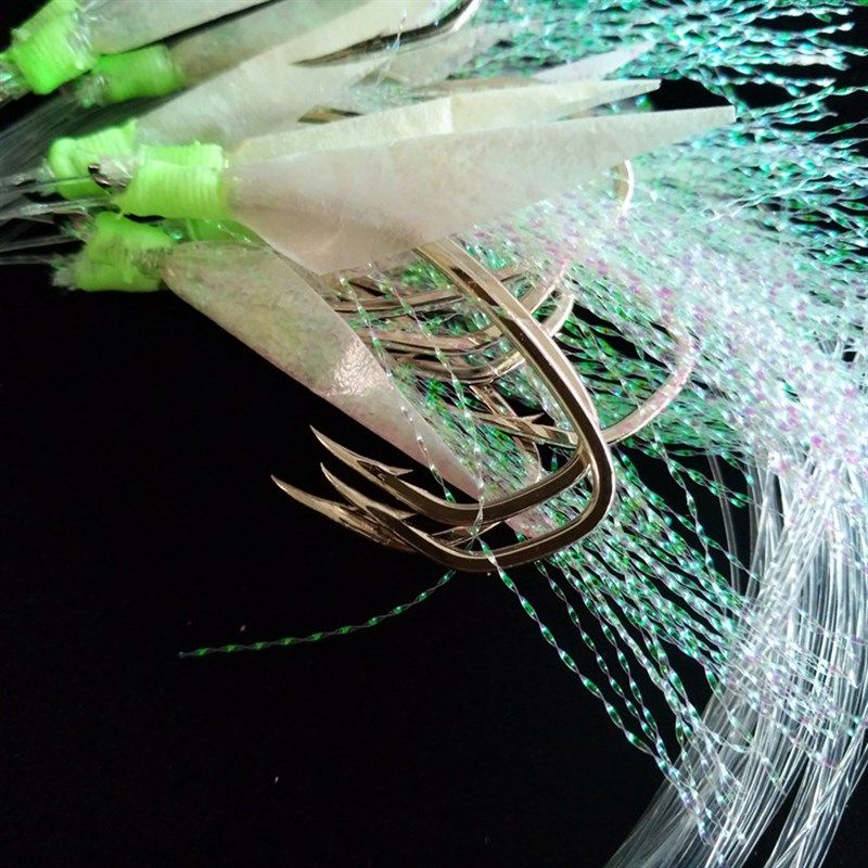 20枚海钓鲈鱼虾皮钩子线路亚船钓串钩鱼皮虾皮线组鲅鱼串钩钓鱼钩