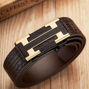 【立减100】新款男士鳄鱼纹无牙自动扣内穿腰带时尚腰带个性皮带