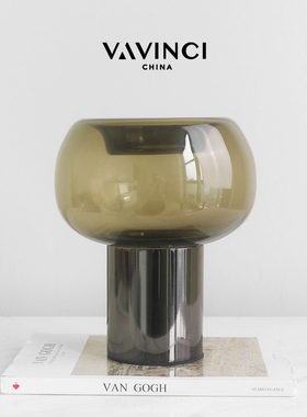 梵其法式现代轻奢绿色玻璃花瓶高级感中古水培花器客厅茶几装饰品