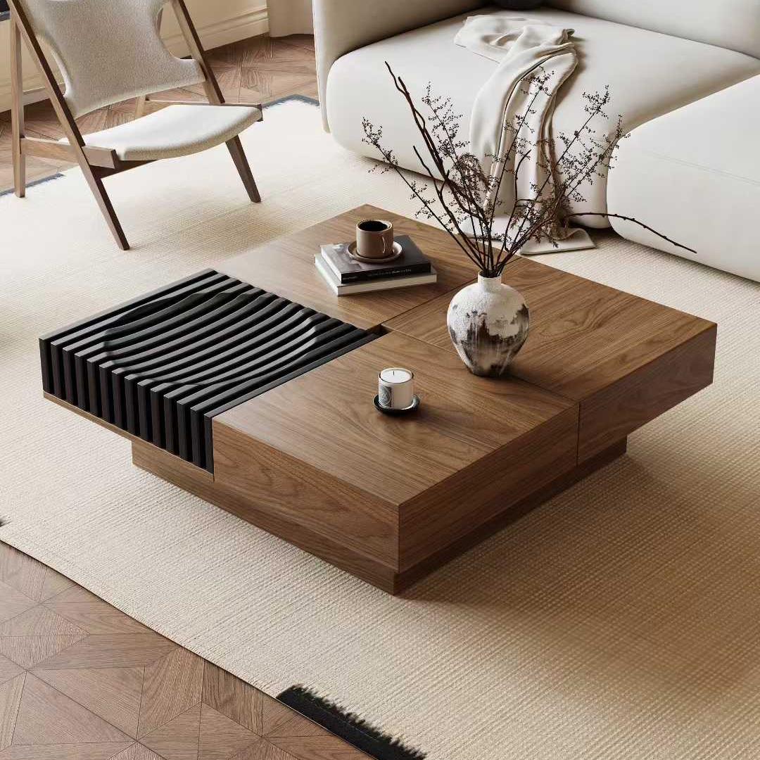 中古风北美黑胡桃木茶几现代简约客厅小户型正方形高级感实木茶几
