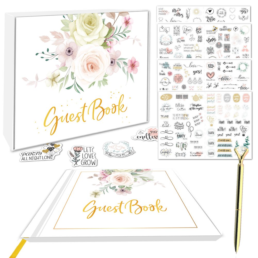 亚马逊guest book欧美登记宾客签到本婚礼线圈金箔相册留言本套装