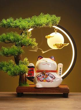 新中式创意礼品家居乔迁开业送礼小号摇手招财猫灯圈招财摆件店铺