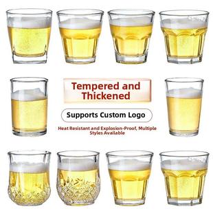 伟草整盒钢化玻璃啤酒杯商业Ktv酒吧专用八角形水杯防摔家用杯