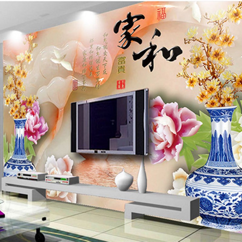 瓷砖背景墙 3D立体浮雕客厅电视瓷砖背景墙M 中式  微晶石影视墙