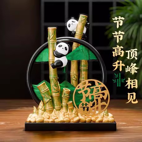 中国风熊猫文创笔筒流沙画摆件办公室桌面装饰品送老外纪念品礼物图片