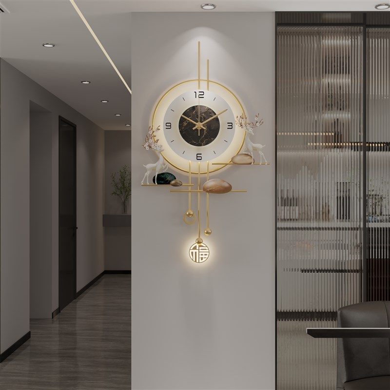 2025新款钟i表挂钟客厅轻奢高级感时钟挂墙现代简约木格栅装饰挂