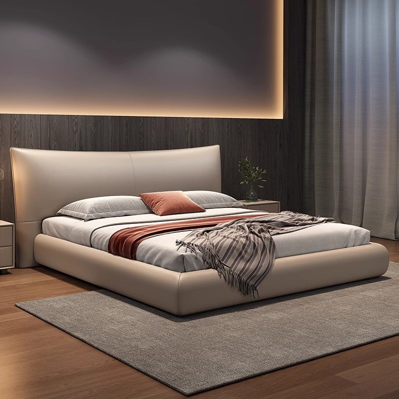 高端大气a床意式极简真皮床主卧轻奢现代简约大气储物软床