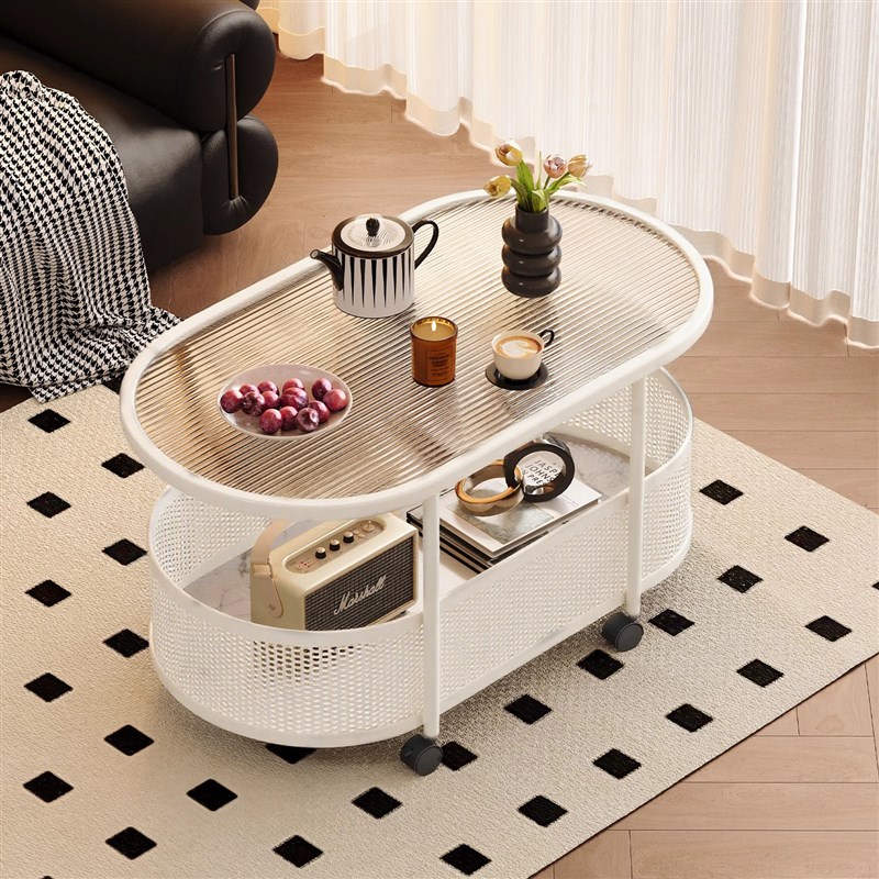 奶油风可移动小推车客厅沙发边y几床边桌子新款玻璃置物架多层收