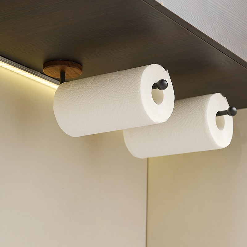 胡桃木厨房纸巾收纳架免打孔墙上置物架壁挂式Q保鲜膜架多功能收