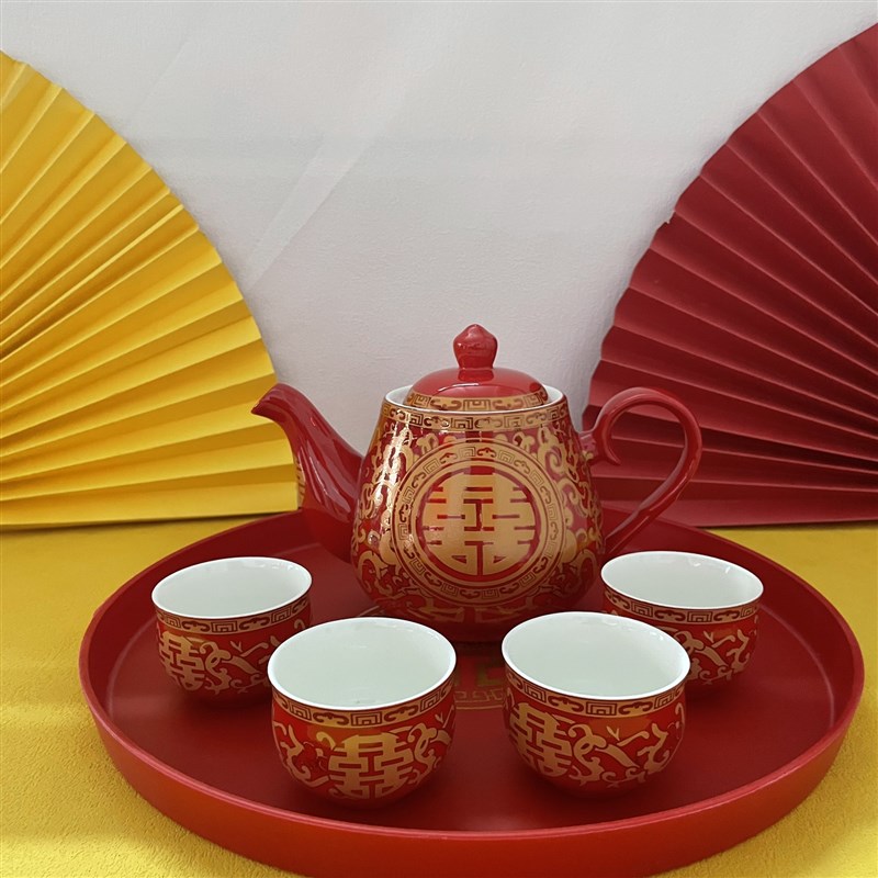茶具套组家用结婚k敬茶杯茶壶杯子套组陶瓷红礼盒2023新款陪嫁送