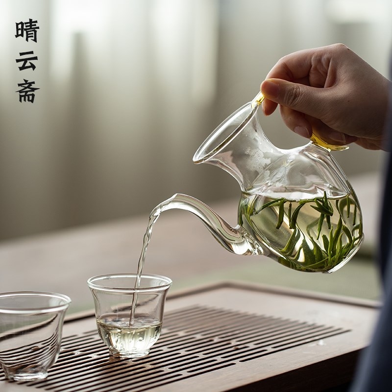 仿宋莲花玻璃绿茶茶具泡茶x壶手执壶带过滤分茶器公道杯绿茶