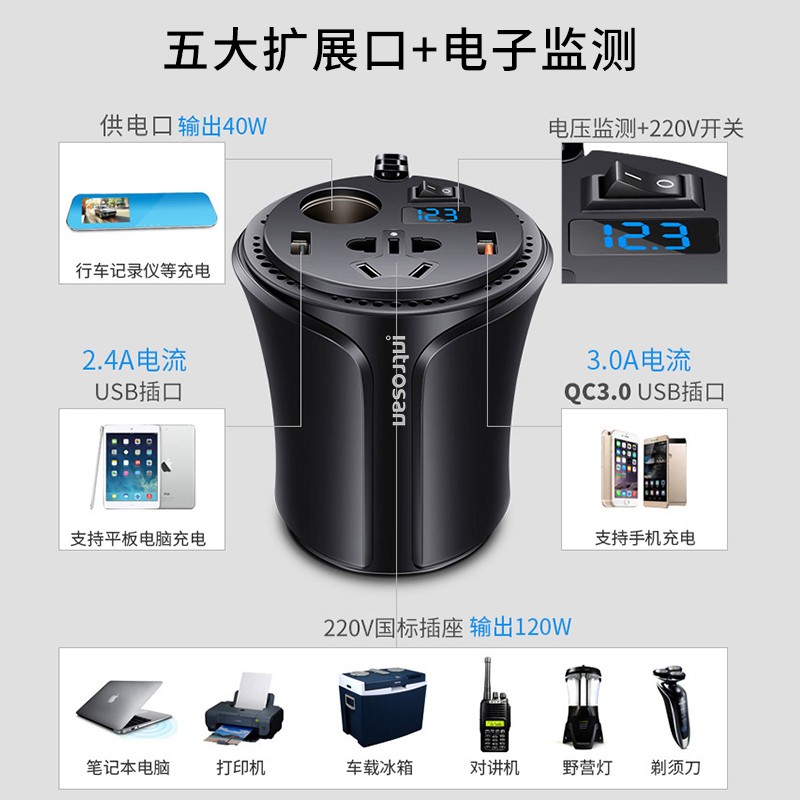 车载充电器12V转220V点烟器A转换器插头车用多功能快充插座逆变器